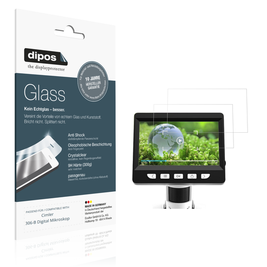 Klare Displayschutzfolie von dipos passend für Cimler 306-B Digital Mikroskop, 9H kratzfest und blasenfrei montiert