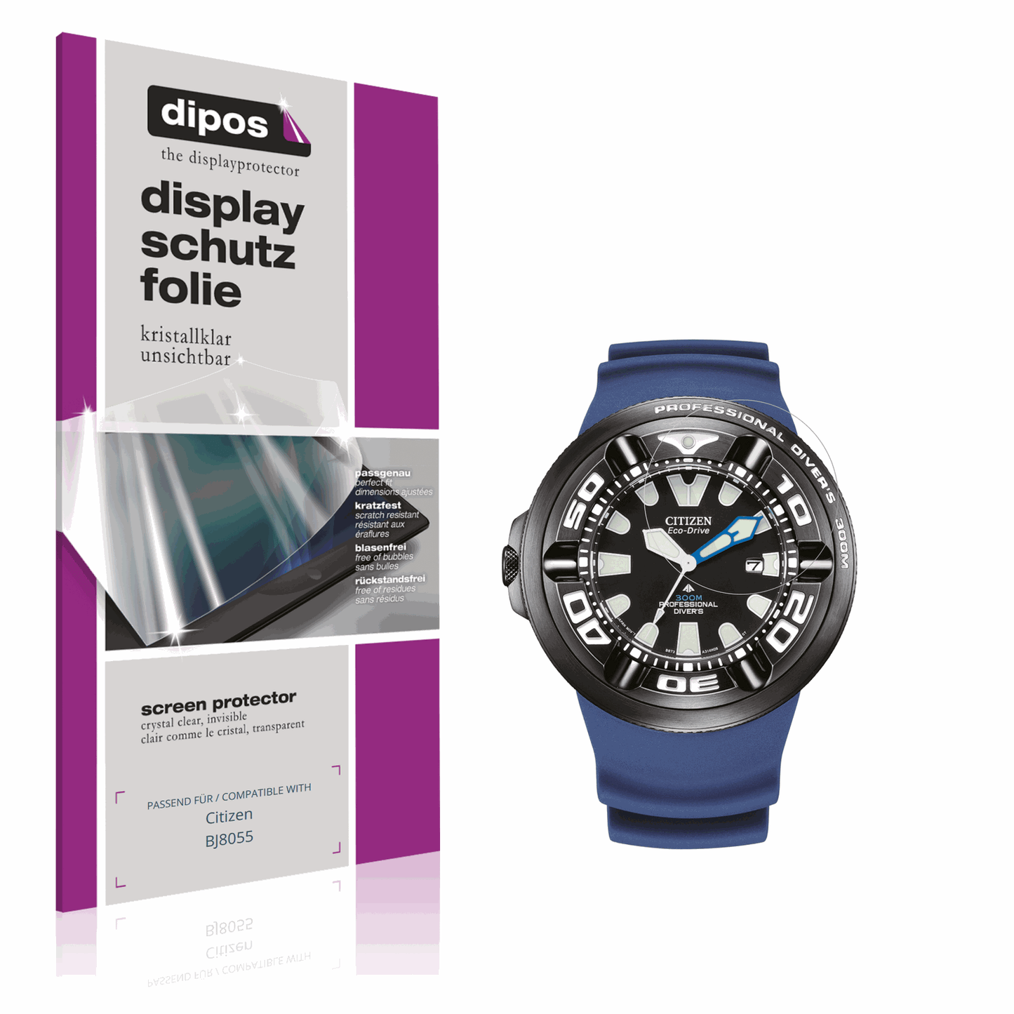Klare Displayschutzfolie von dipos passend für Citizen BJ8055, präziser Zuschnitt und blasenfrei montiert
