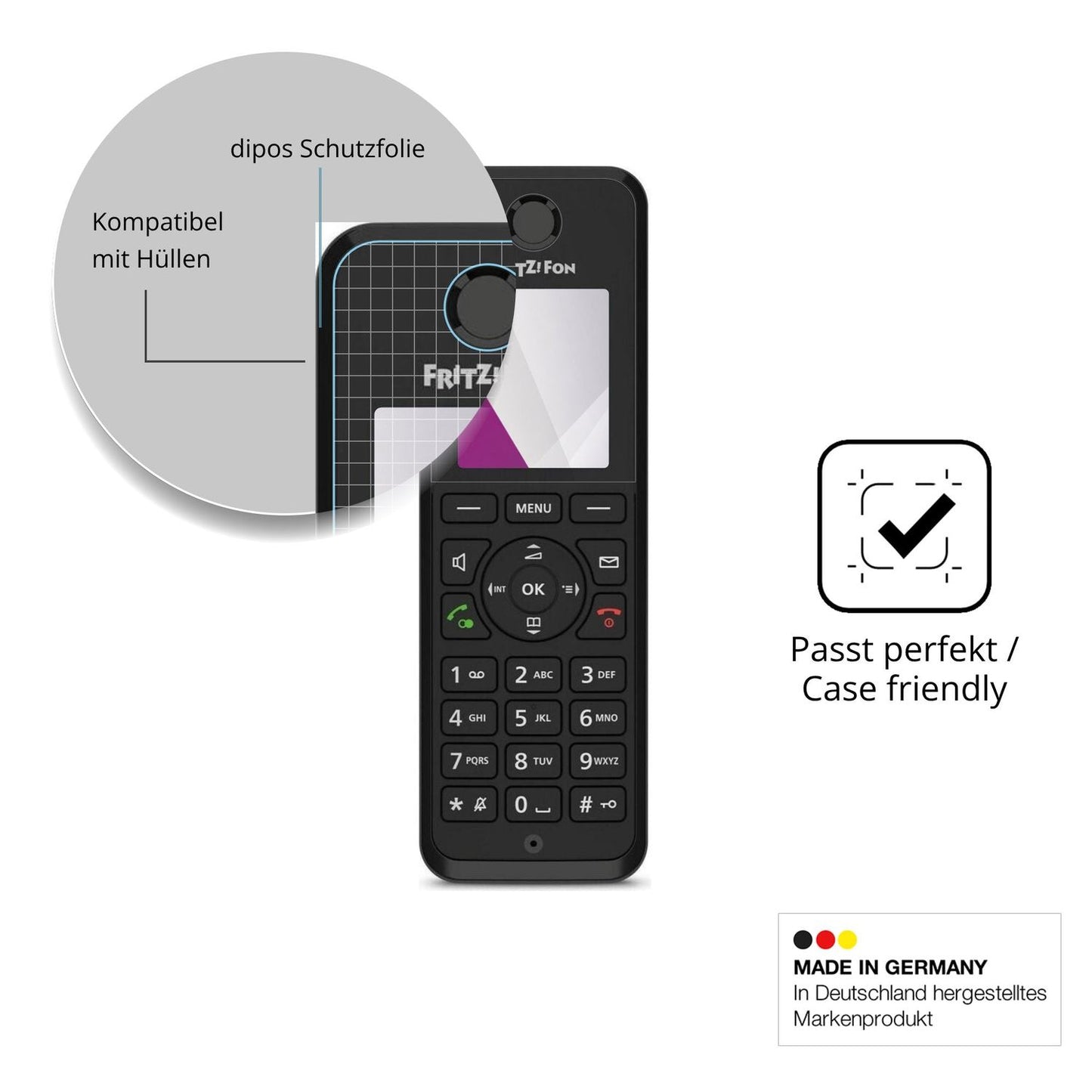 Schutzfolie mit optimaler Passform, zur Verwendung mit Hüllen geeignet