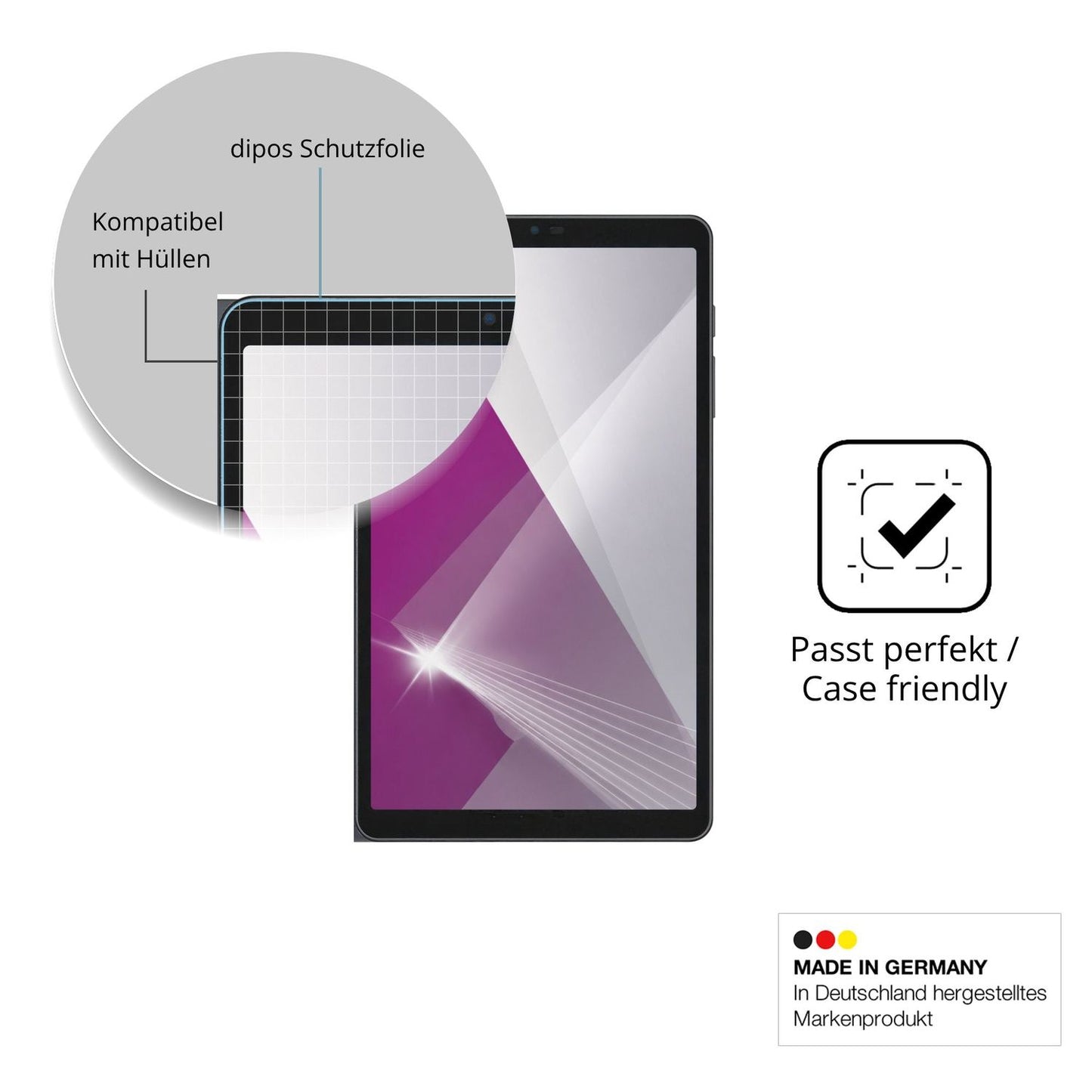 Schutzfolie mit optimaler Passform, zur Verwendung mit Hüllen geeignet