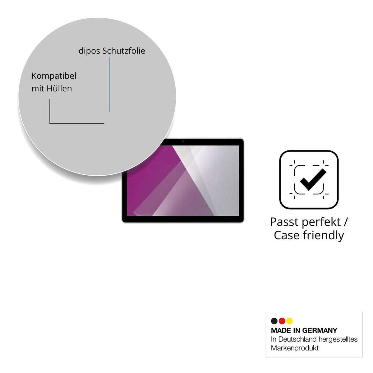 Schutzfolie mit optimaler Passform, zur Verwendung mit Hüllen geeignet