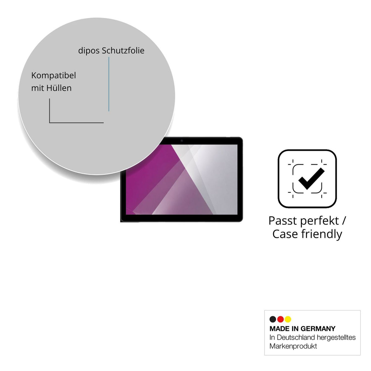 Schutzfolie mit optimaler Passform, zur Verwendung mit Hüllen geeignet