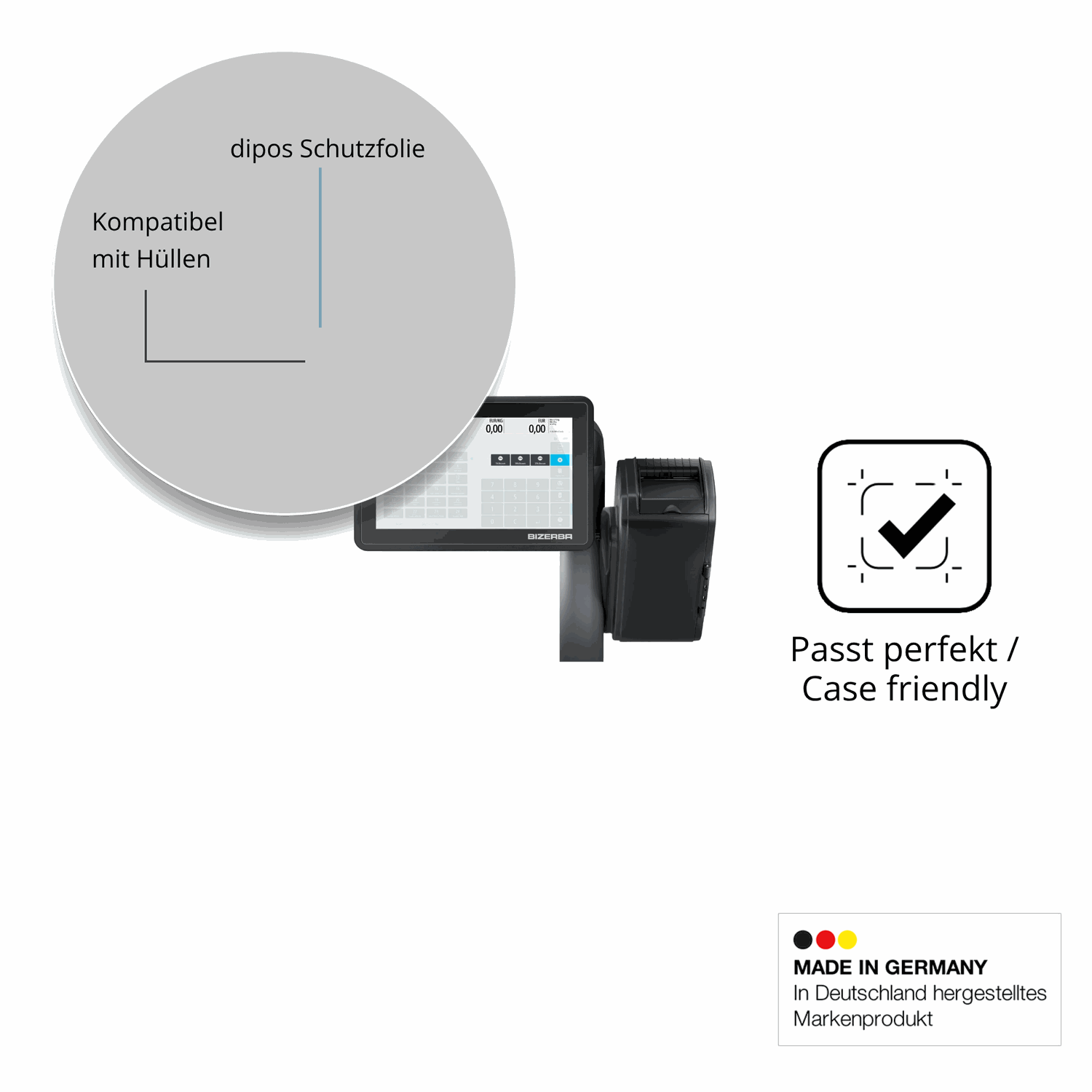 Schutzfolie mit optimaler Passform, zur Verwendung mit Hüllen geeignet