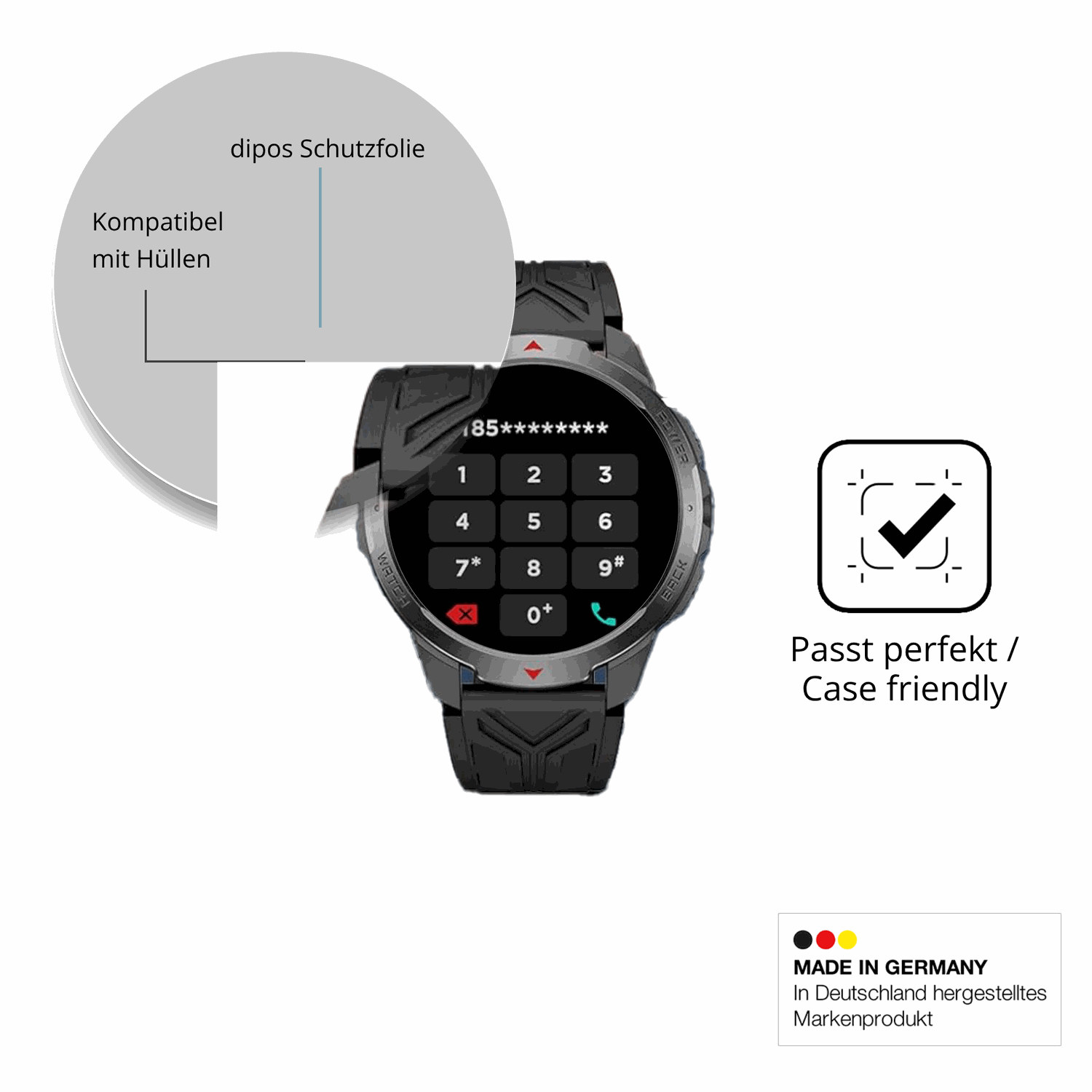 Schutzfolie mit optimaler Passform, zur Verwendung mit Hüllen geeignet