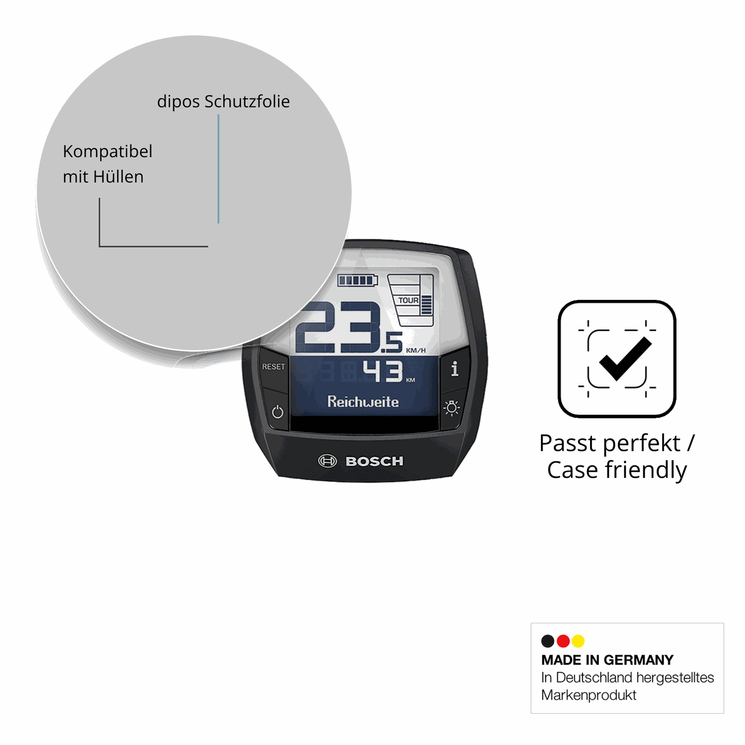 Schutzfolie mit optimaler Passform, zur Verwendung mit Hüllen geeignet