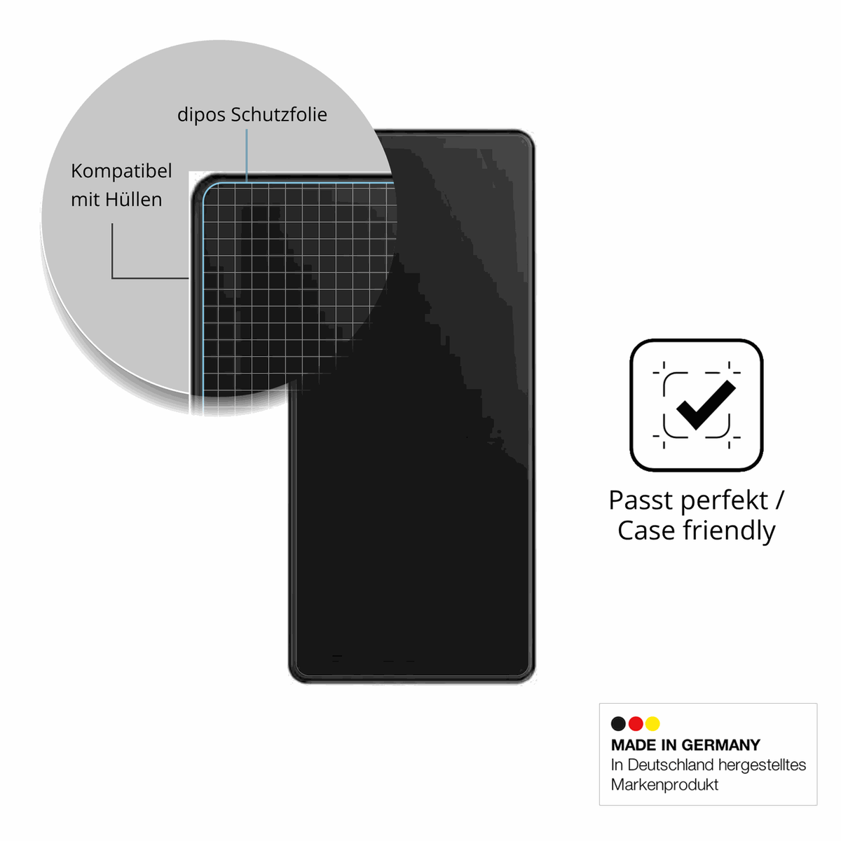 Schutzfolie mit optimaler Passform, zur Verwendung mit Hüllen geeignet