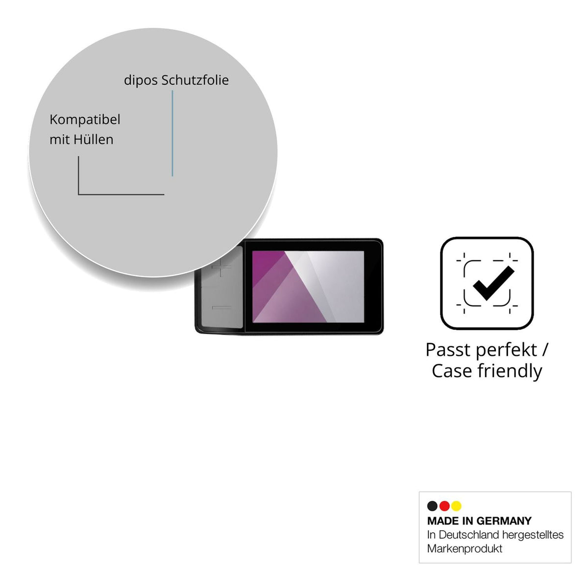 Schutzfolie mit optimaler Passform, zur Verwendung mit Hüllen geeignet