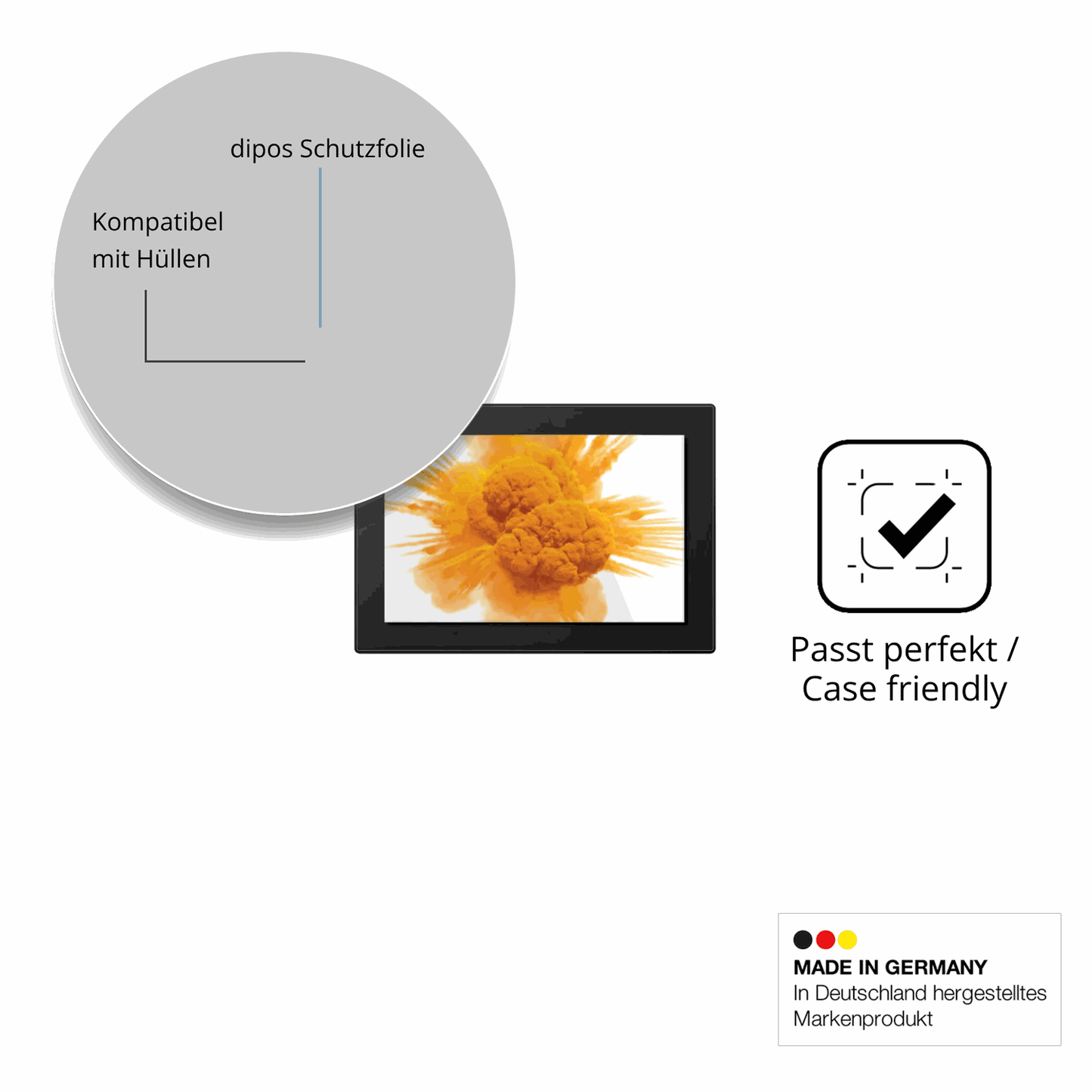 Schutzfolie mit optimaler Passform, zur Verwendung mit Hüllen geeignet