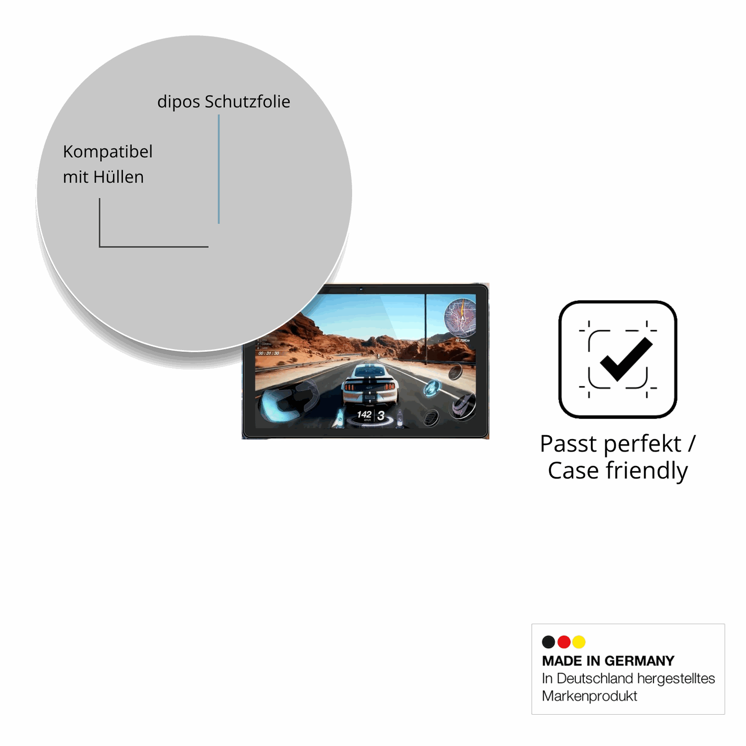 Schutzfolie mit optimaler Passform, zur Verwendung mit Hüllen geeignet