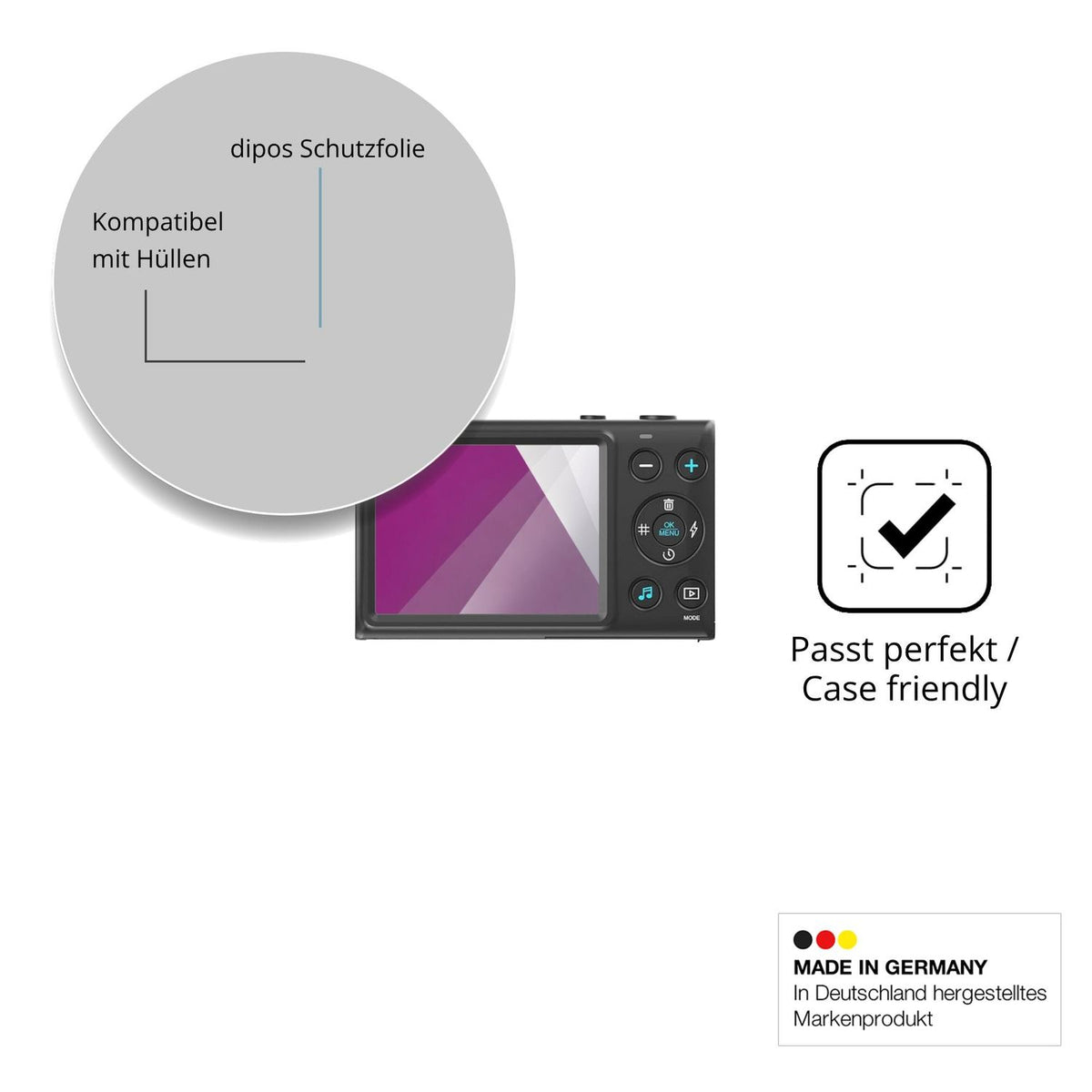 Schutzfolie mit optimaler Passform, zur Verwendung mit Hüllen geeignet
