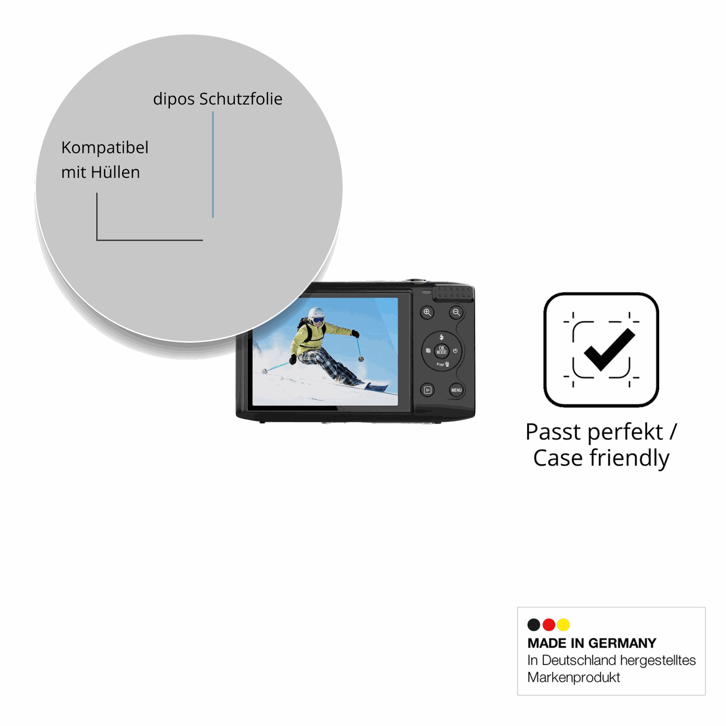 Schutzfolie mit optimaler Passform, zur Verwendung mit Hüllen geeignet