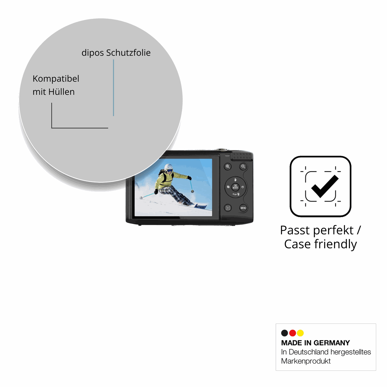Schutzfolie mit optimaler Passform, zur Verwendung mit Hüllen geeignet