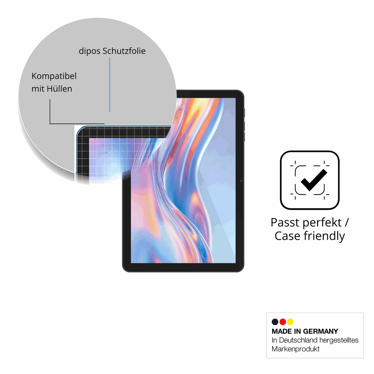 Schutzfolie mit optimaler Passform, zur Verwendung mit Hüllen geeignet