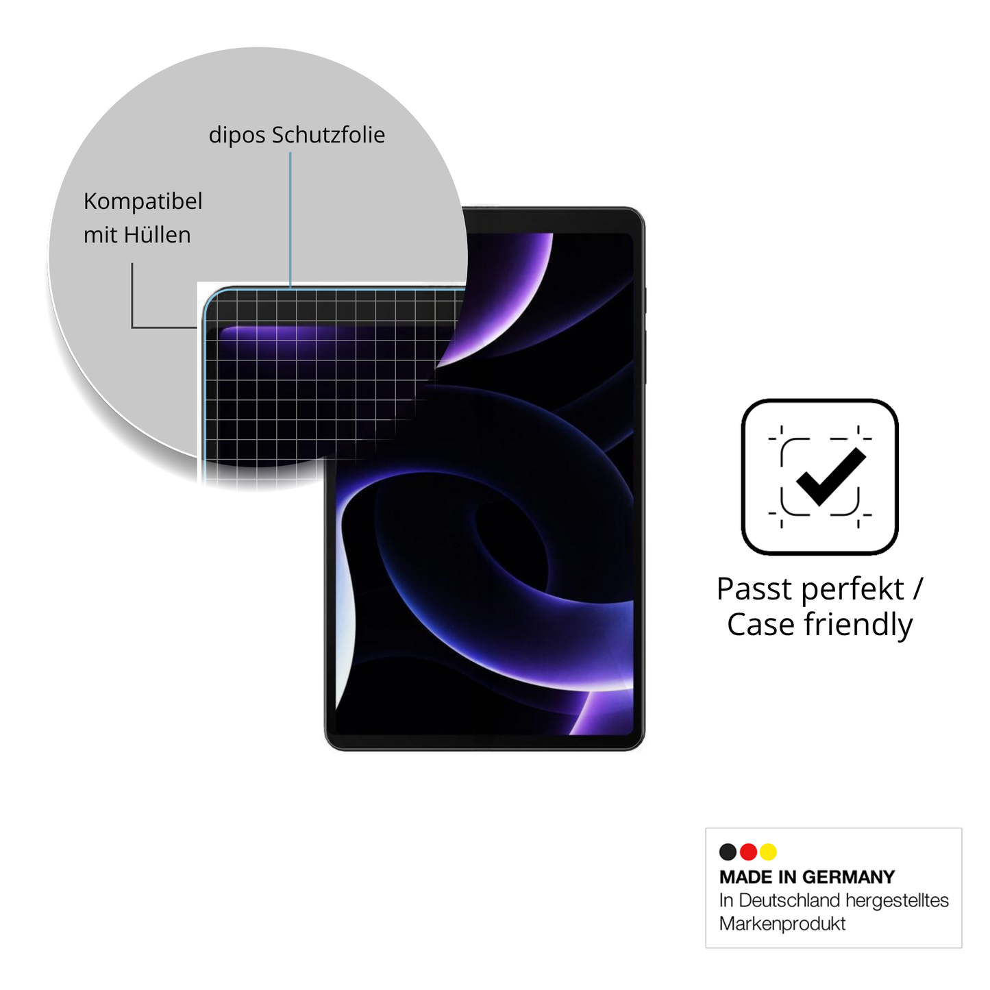 Schutzfolie mit optimaler Passform, zur Verwendung mit Hüllen geeignet