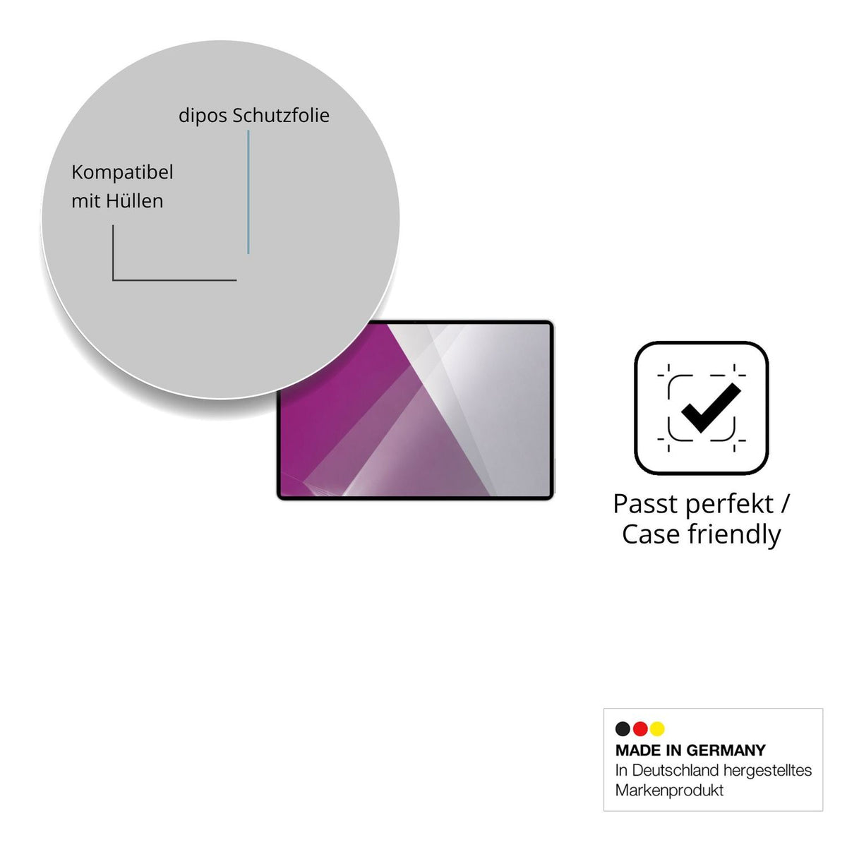 Schutzfolie mit optimaler Passform, zur Verwendung mit Hüllen geeignet