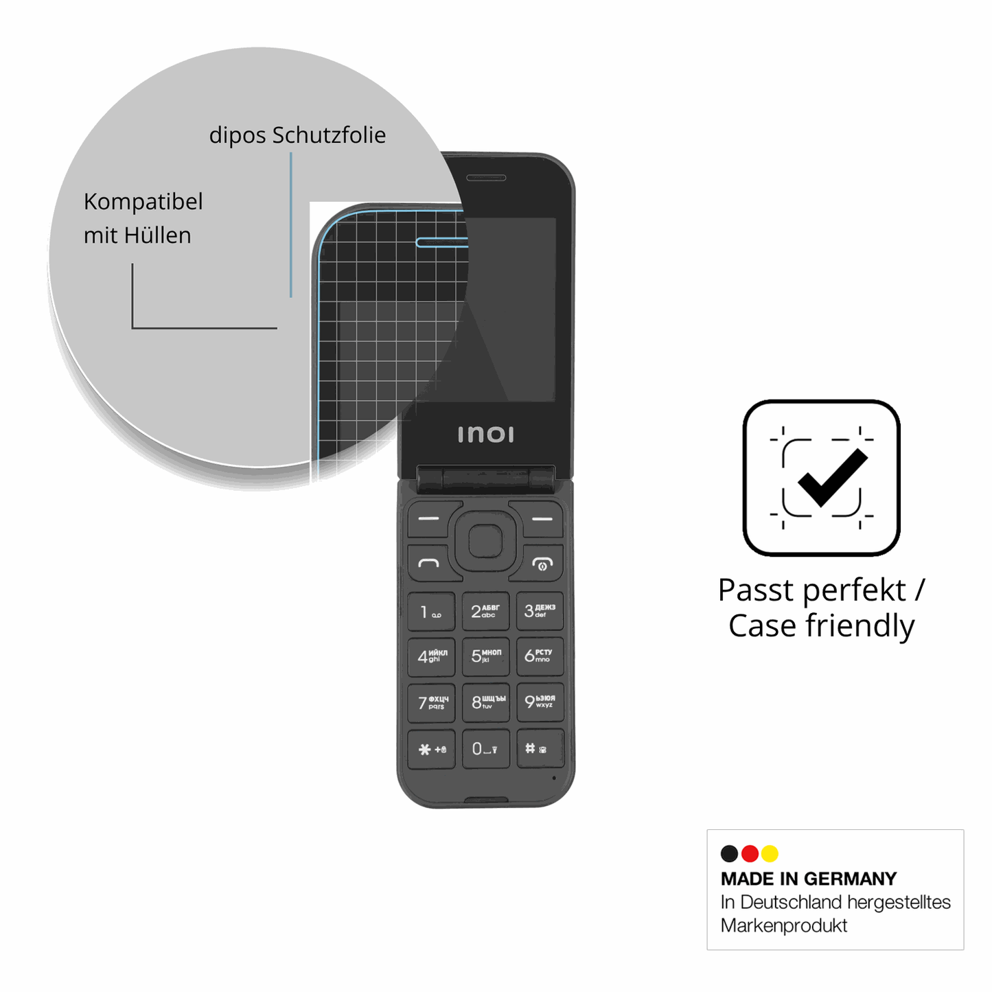Schutzfolie mit optimaler Passform, zur Verwendung mit Hüllen geeignet