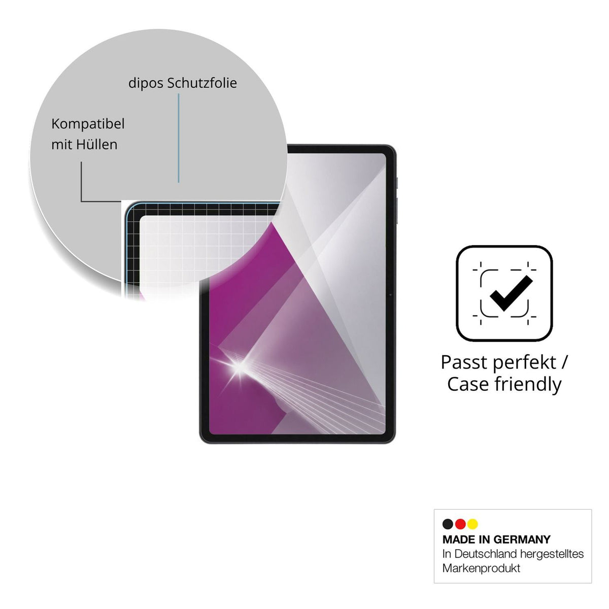 Schutzfolie mit optimaler Passform, zur Verwendung mit Hüllen geeignet
