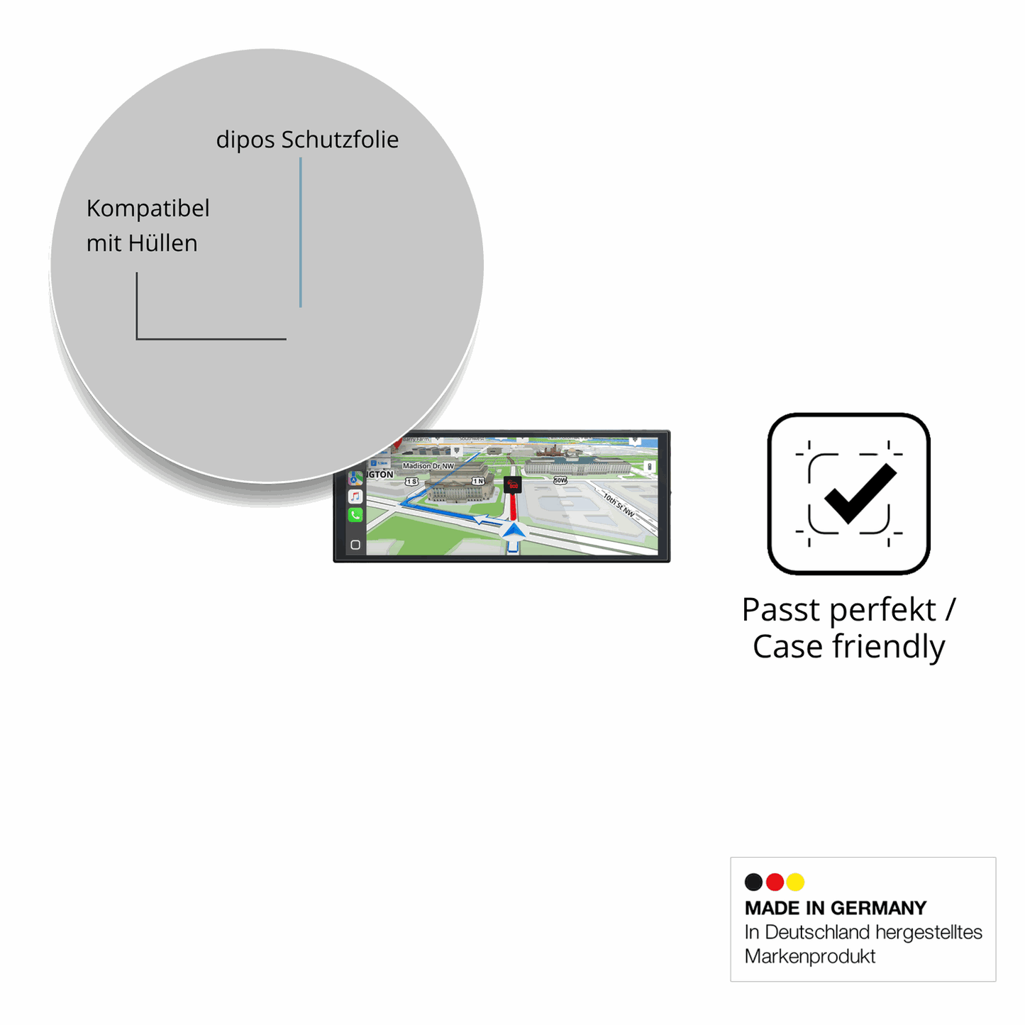 Schutzfolie mit optimaler Passform, zur Verwendung mit Hüllen geeignet