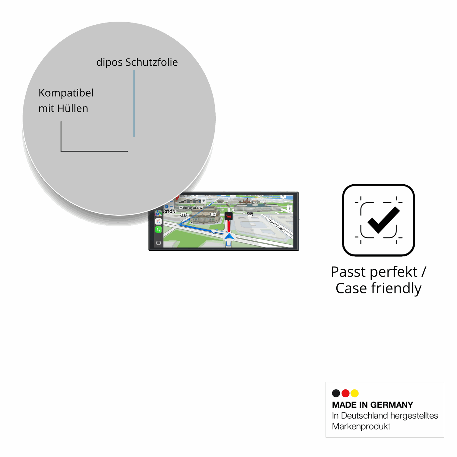 Schutzfolie mit optimaler Passform, zur Verwendung mit Hüllen geeignet