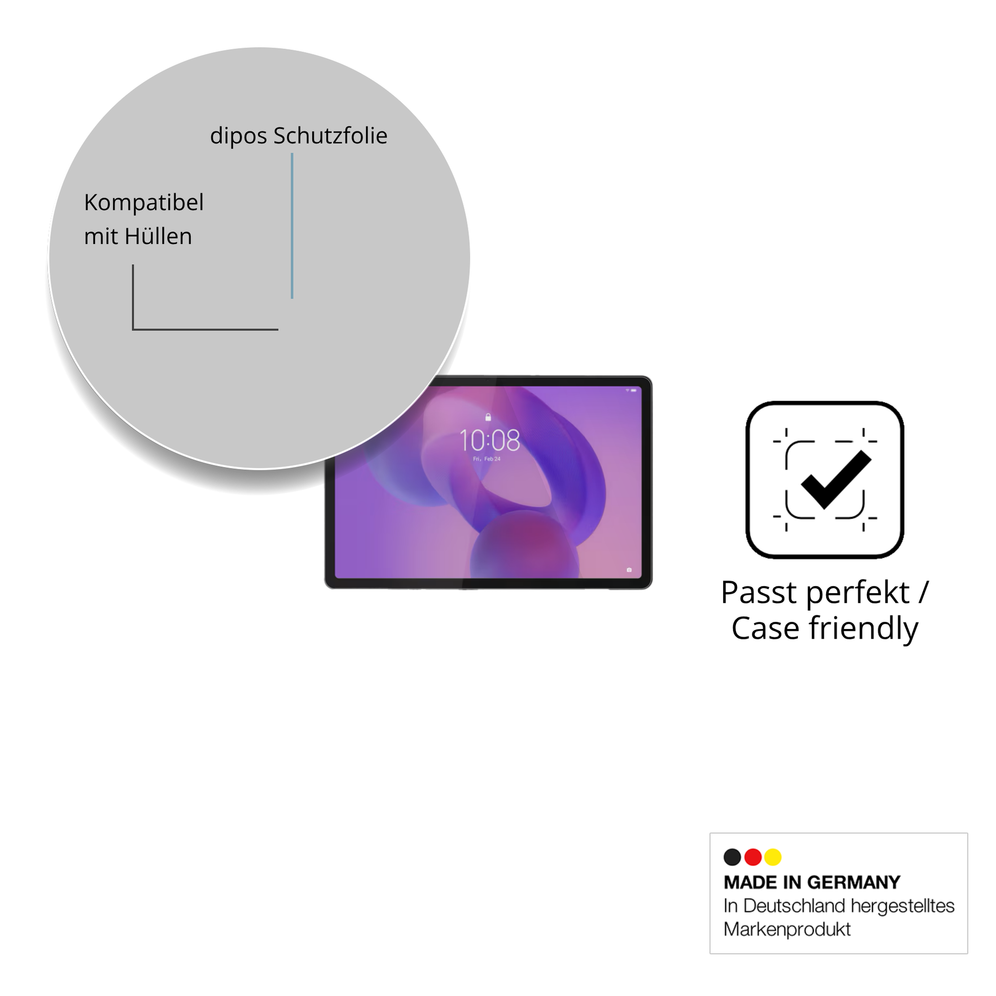 Schutzfolie mit optimaler Passform, zur Verwendung mit Hüllen geeignet