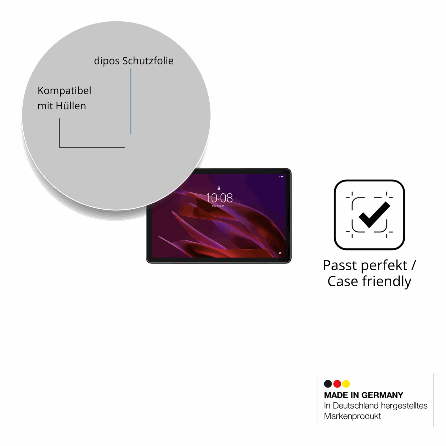 Schutzfolie mit optimaler Passform, zur Verwendung mit Hüllen geeignet