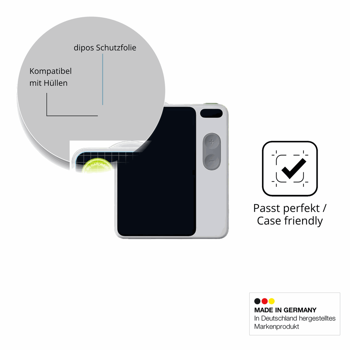 Schutzfolie mit optimaler Passform, zur Verwendung mit Hüllen geeignet