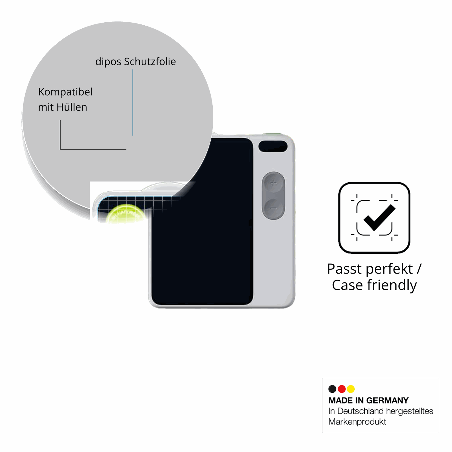 Schutzfolie mit optimaler Passform, zur Verwendung mit Hüllen geeignet