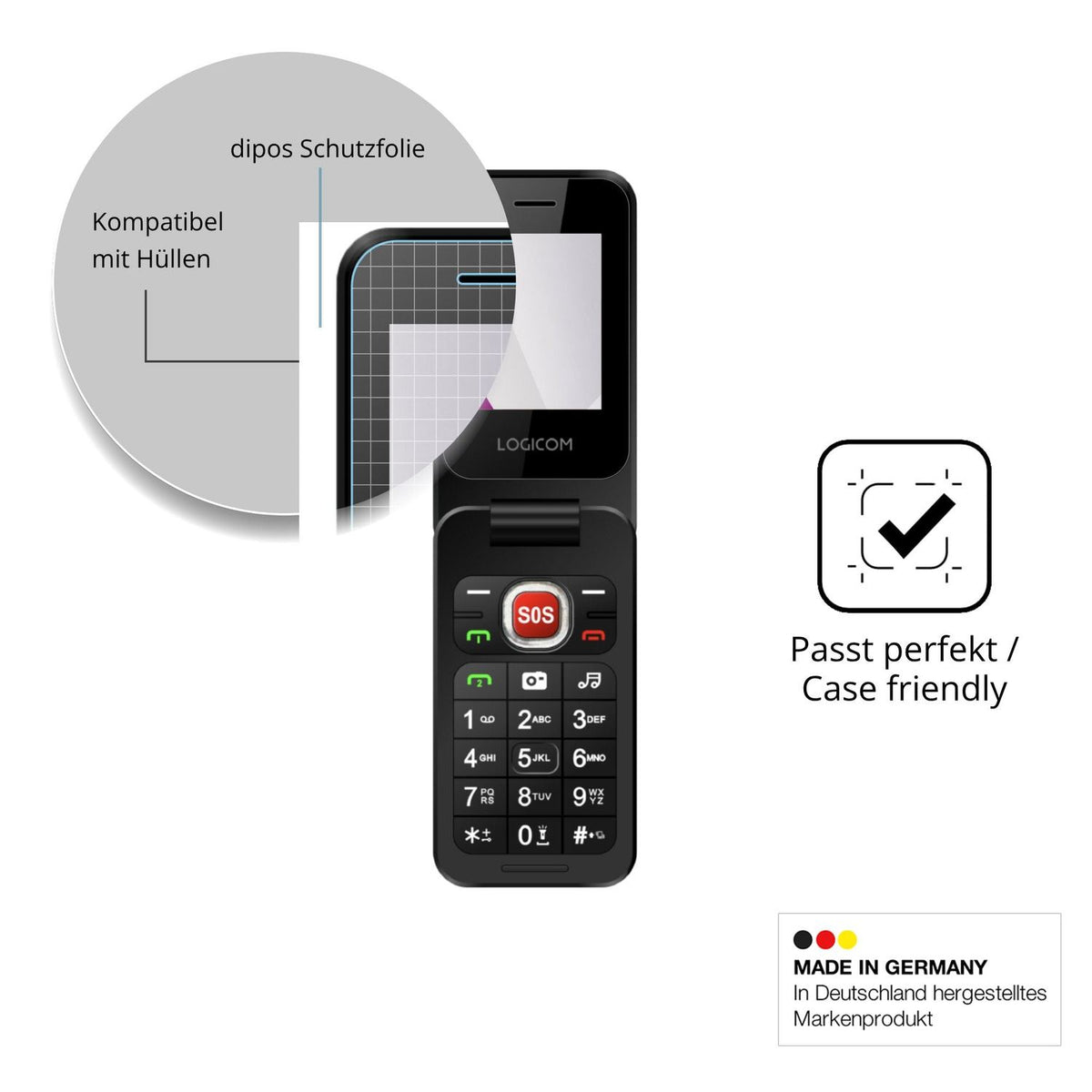 Schutzfolie mit optimaler Passform, zur Verwendung mit Hüllen geeignet