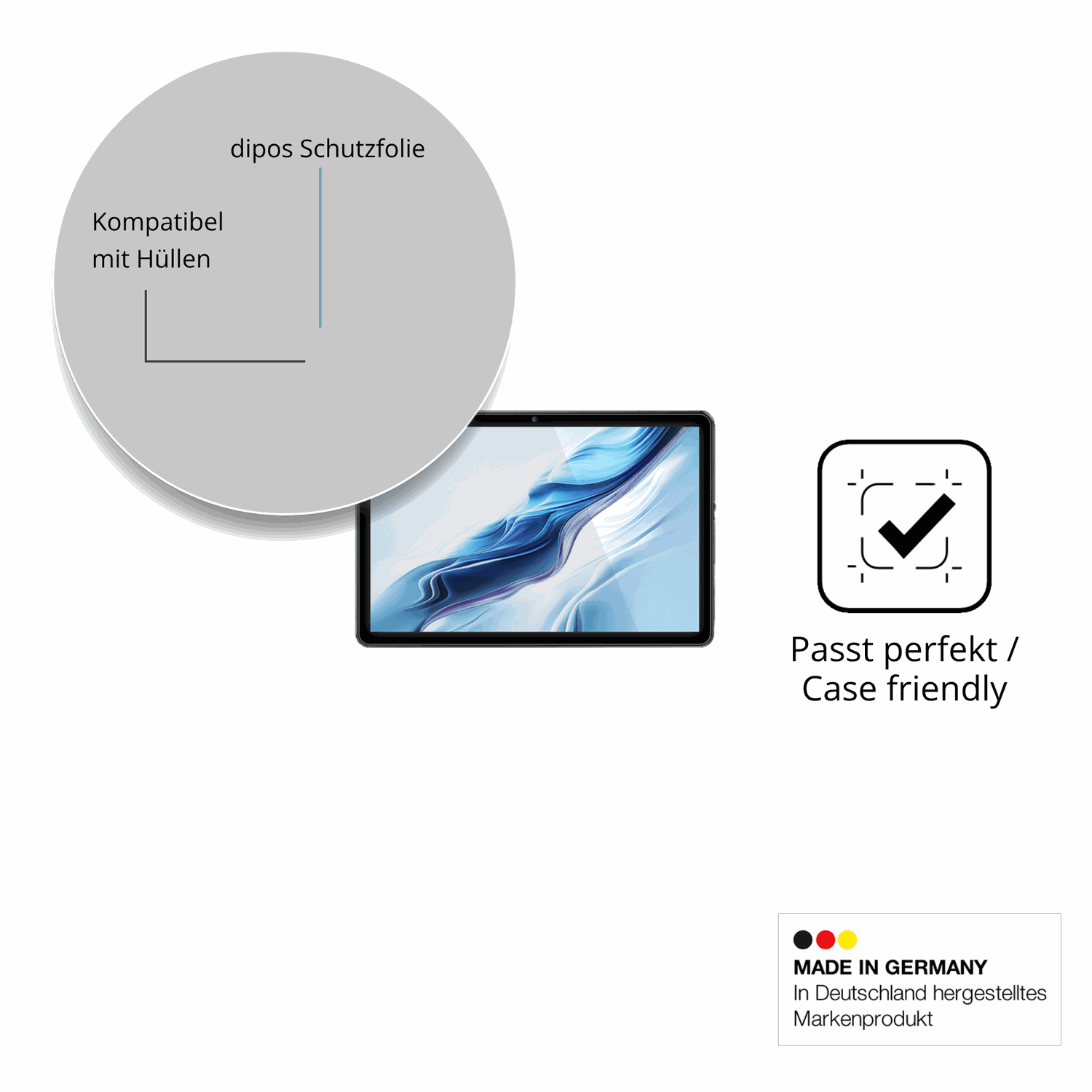 Schutzfolie mit optimaler Passform, zur Verwendung mit Hüllen geeignet