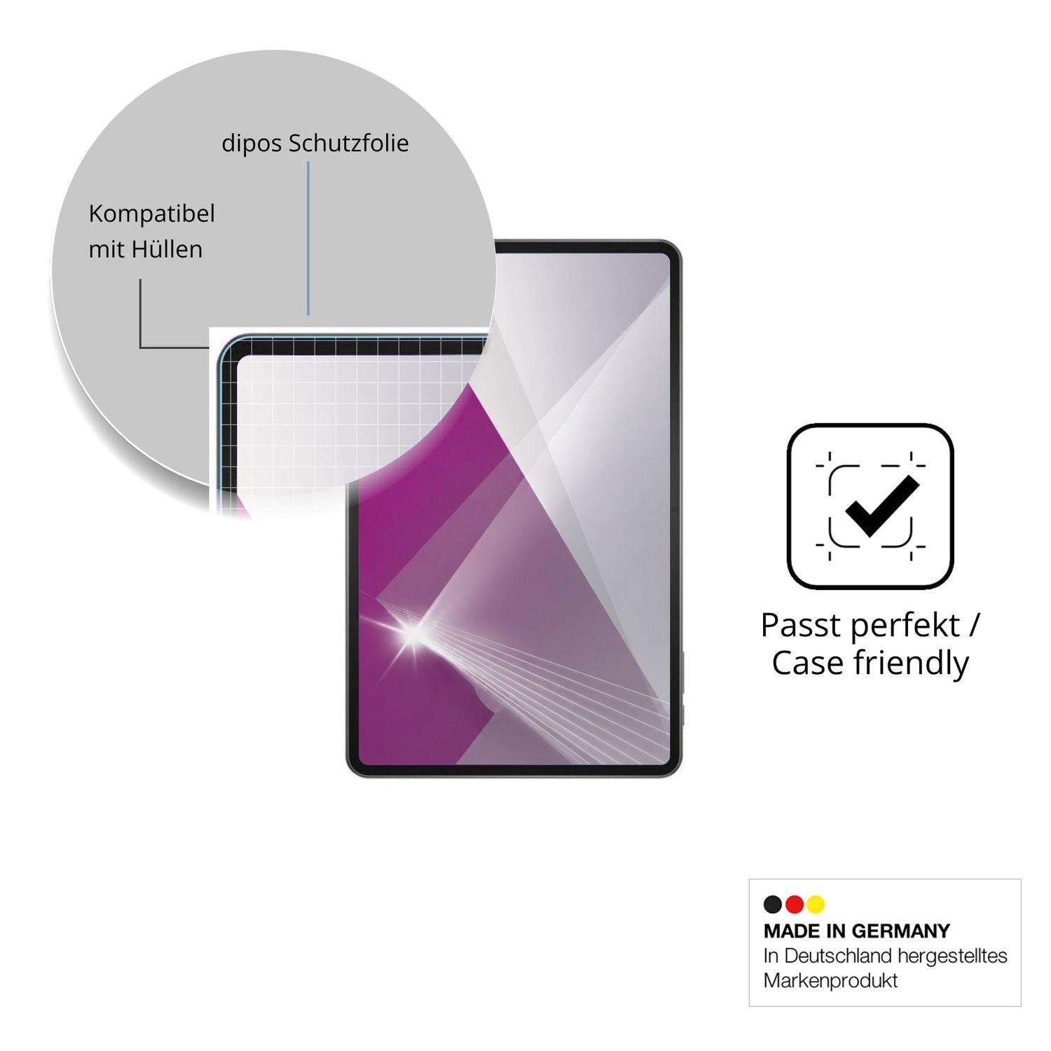 Schutzfolie mit optimaler Passform, zur Verwendung mit Hüllen geeignet