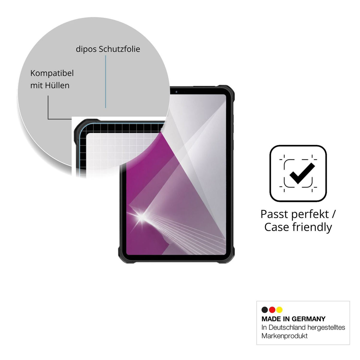 Schutzfolie mit optimaler Passform, zur Verwendung mit Hüllen geeignet