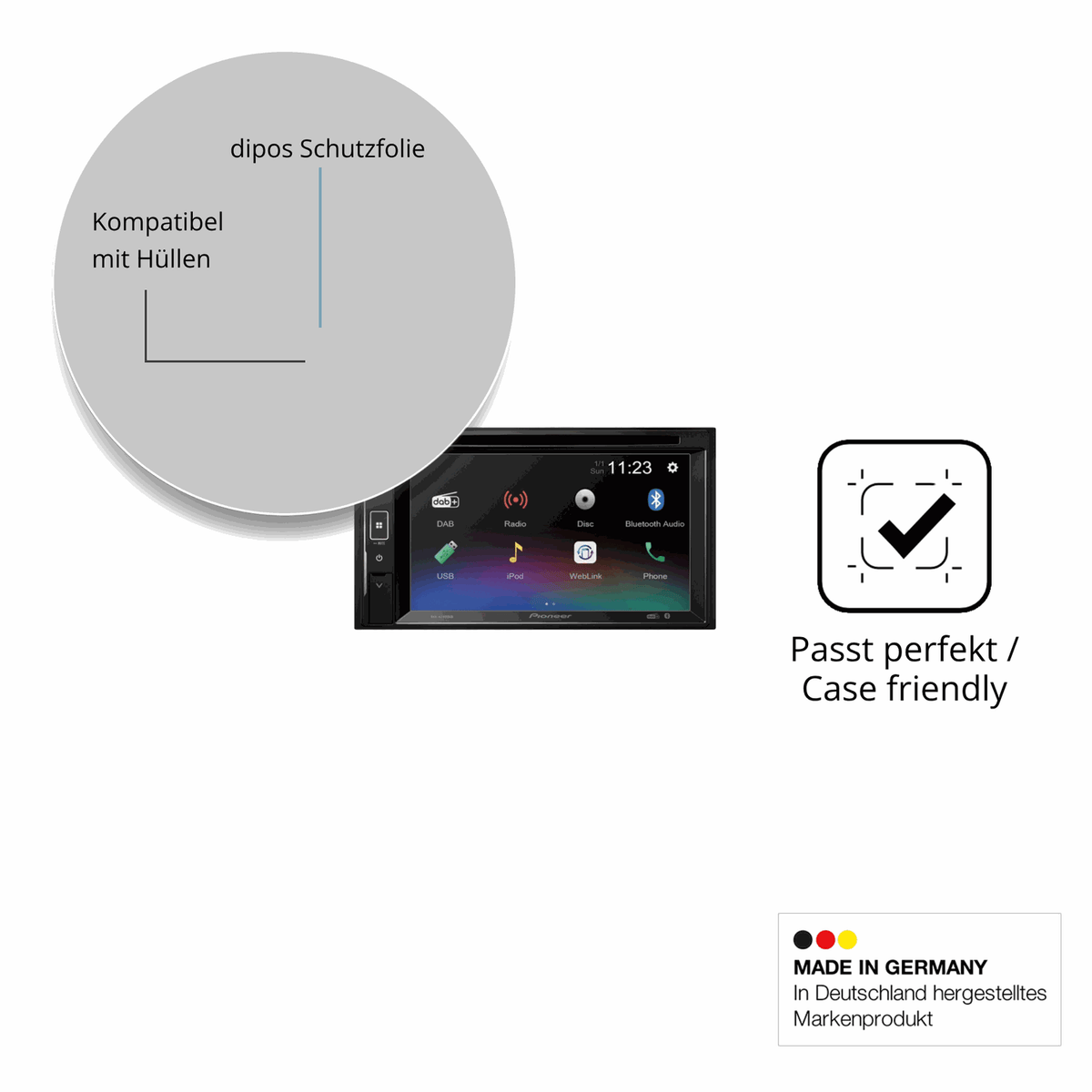 Schutzfolie mit optimaler Passform, zur Verwendung mit Hüllen geeignet