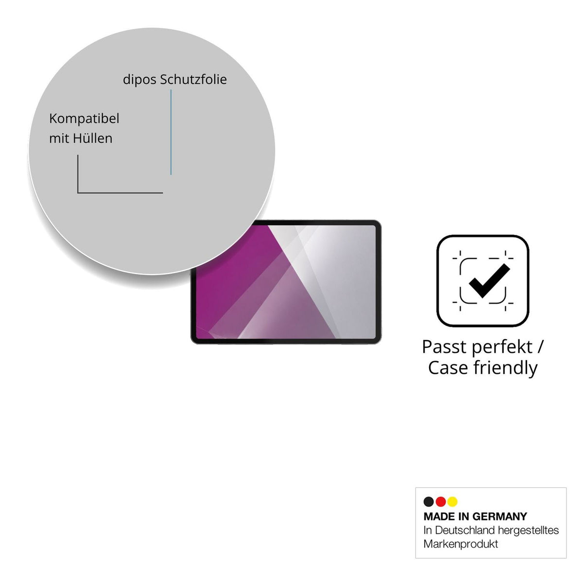 Schutzfolie mit optimaler Passform, zur Verwendung mit Hüllen geeignet