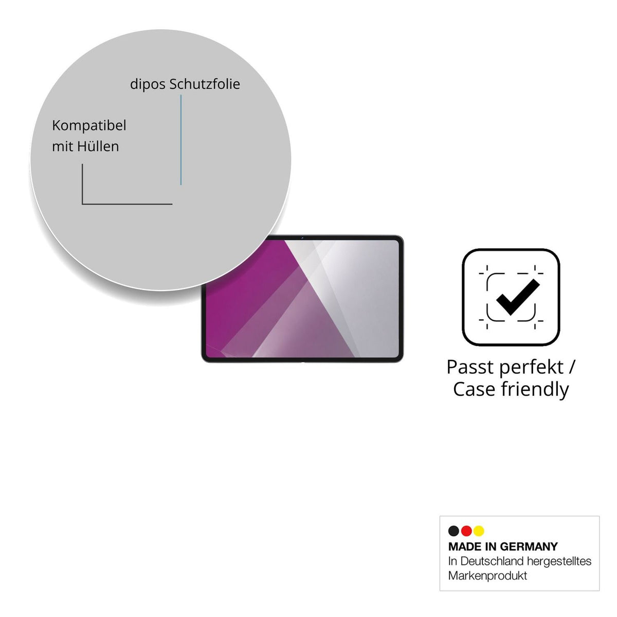 Schutzfolie mit optimaler Passform, zur Verwendung mit Hüllen geeignet