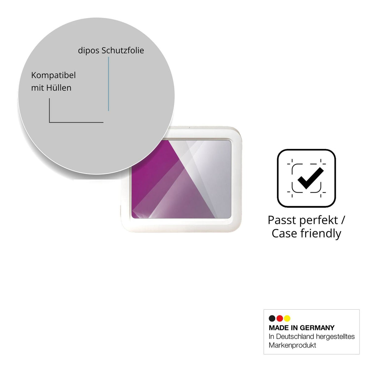 Schutzfolie mit optimaler Passform, zur Verwendung mit Hüllen geeignet