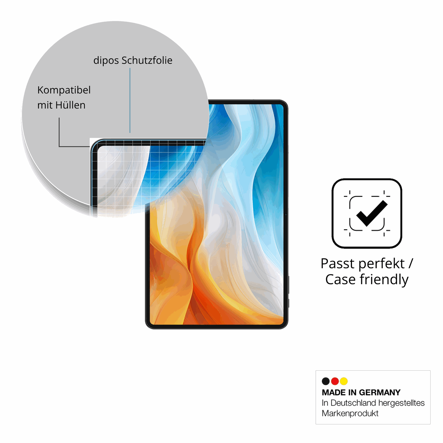 Schutzfolie mit optimaler Passform, zur Verwendung mit H�llen geeignet