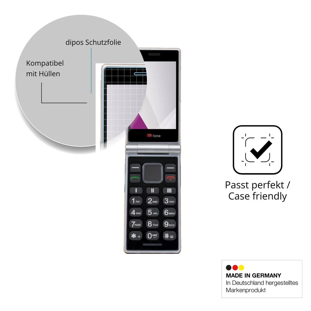 Schutzfolie mit optimaler Passform, zur Verwendung mit Hüllen geeignet
