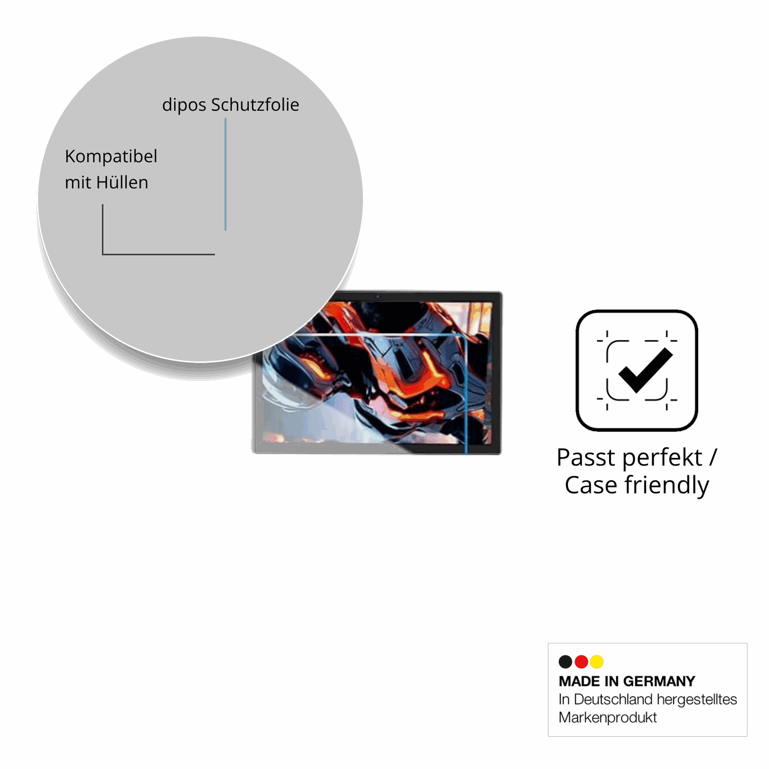 Schutzfolie mit optimaler Passform, zur Verwendung mit Hüllen geeignet