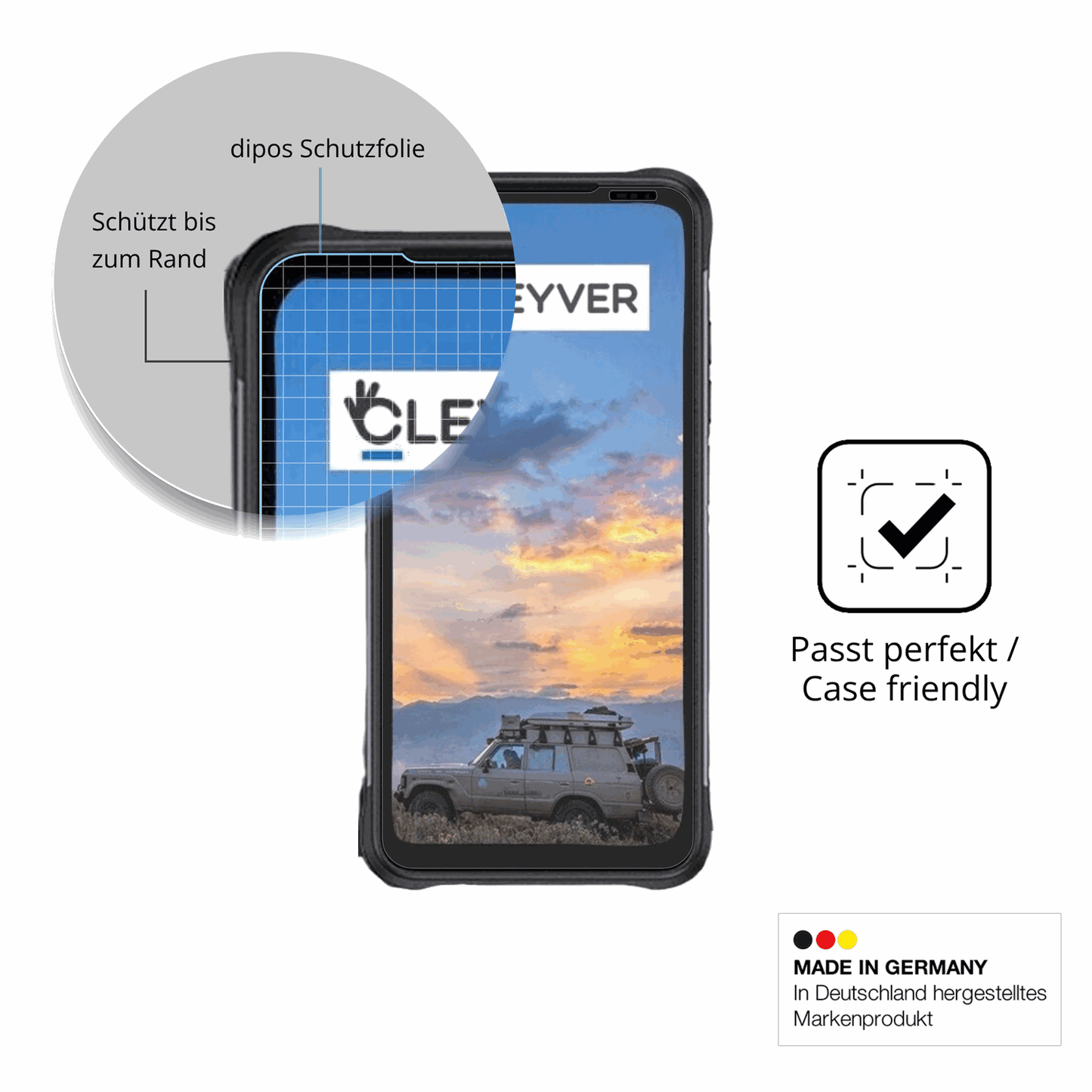 Schutzglasfolie mit optimaler Passform, zur Verwendung mit Hüllen geeignet