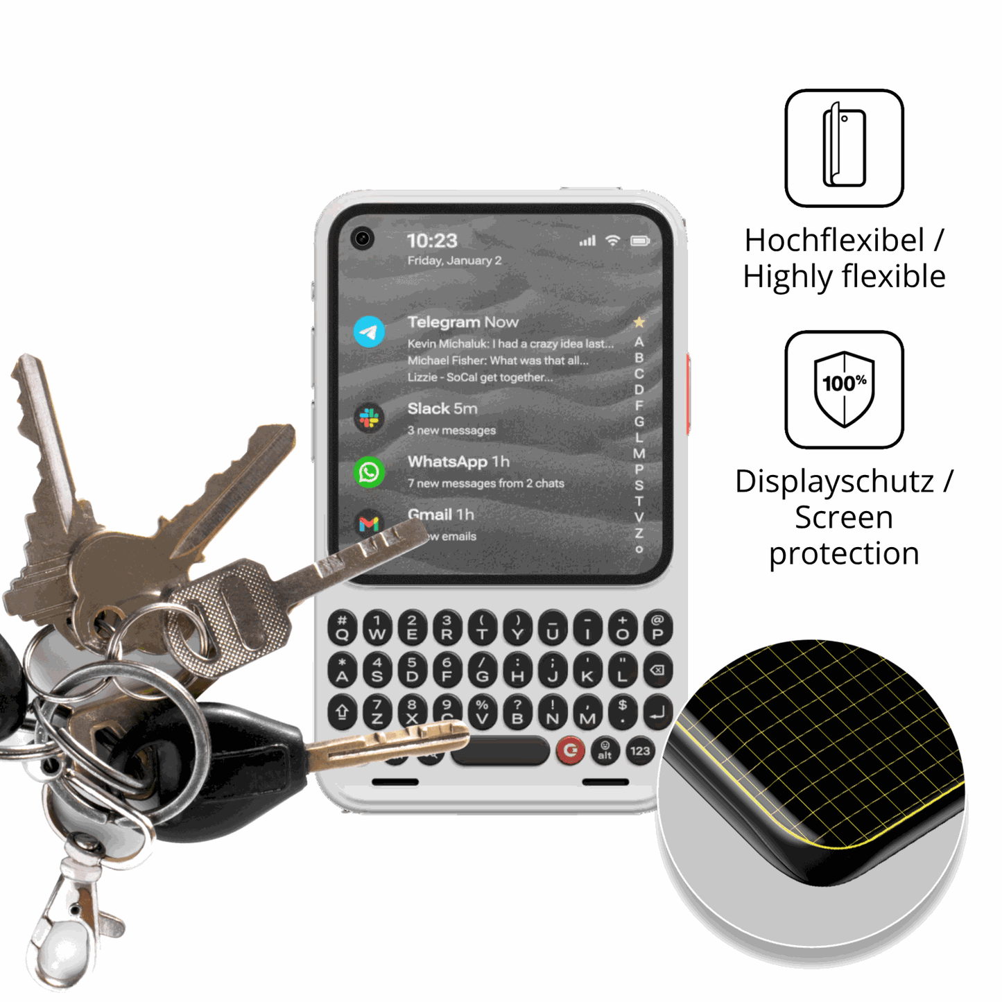 dipos Displayschutz f�r Clicks Communicator, transparente Oberfl�che, perfekte Passform auch f�r die Rundungen