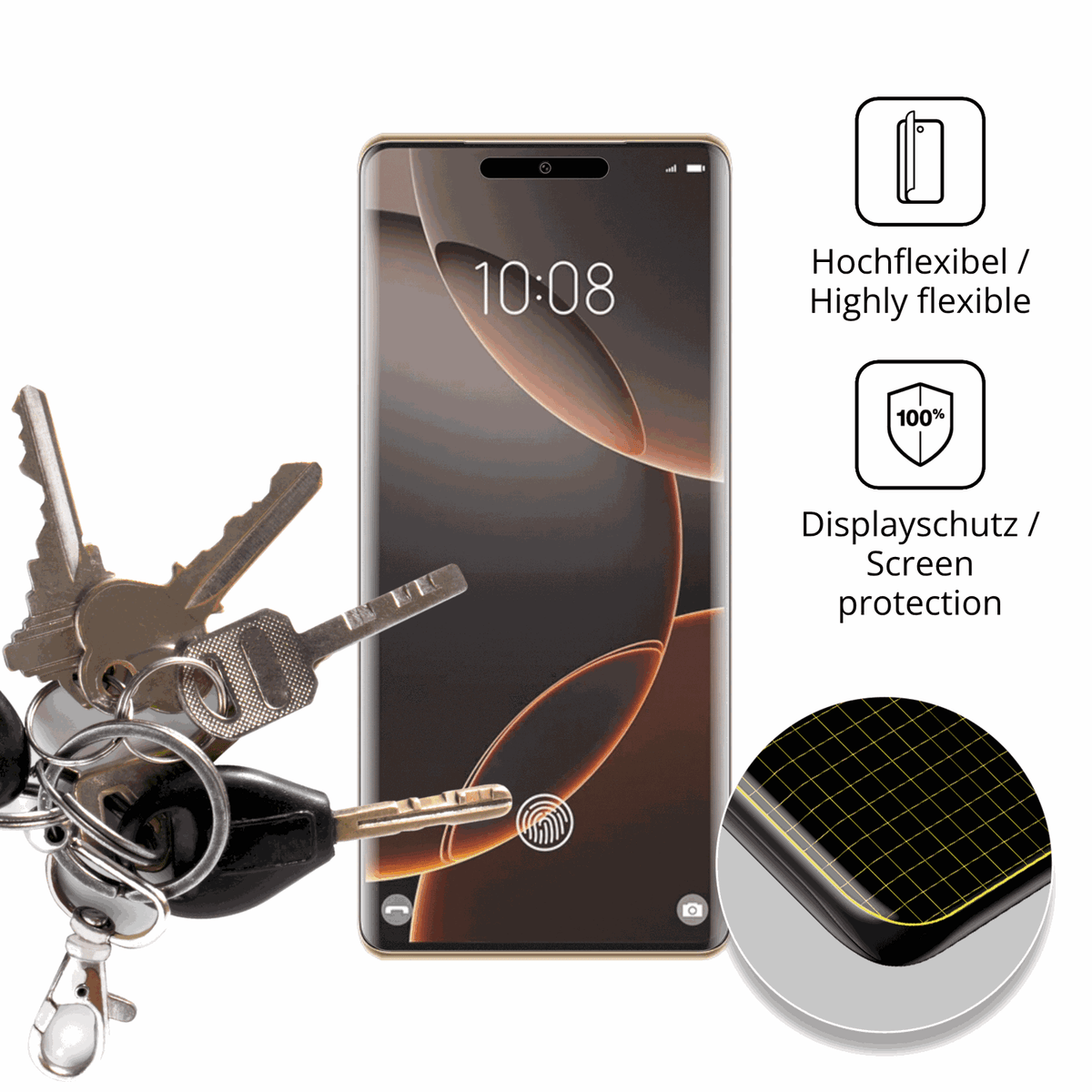dipos Displayschutz für Condor 80 Pro, transparente Oberfläche, perfekte Passform auch für die Rundungen