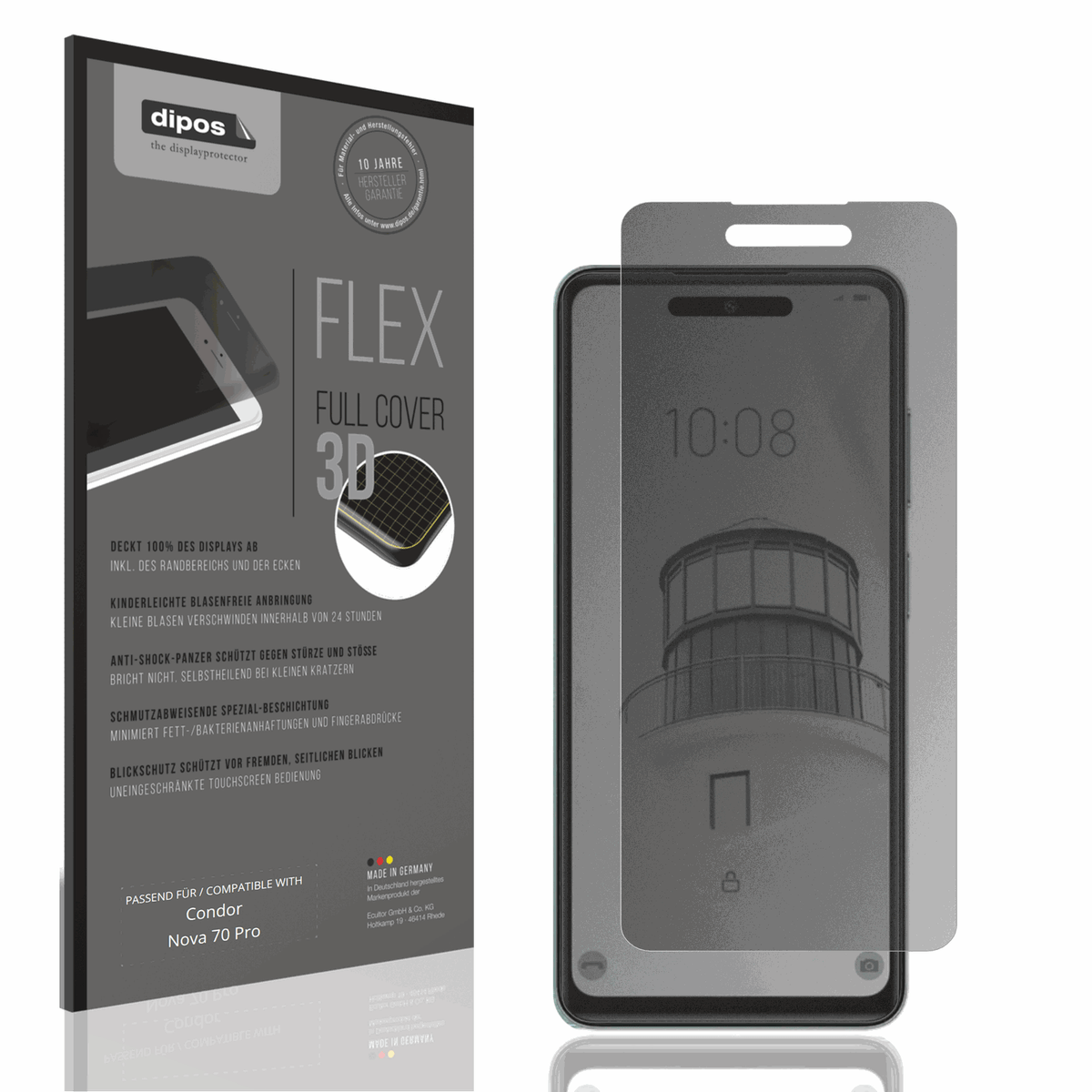 Blickschutzfolie von dipos passend für condornova 70 pro, 100% Displayabdeckung und blasenfreie Montage