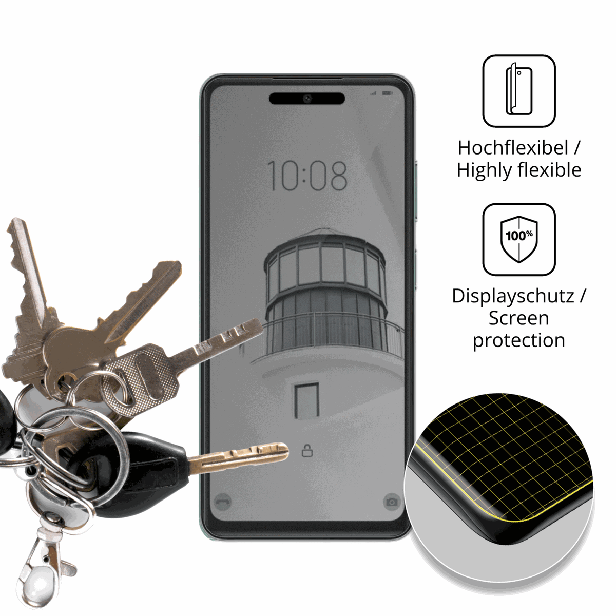 dipos Displayschutz für condornova 70 pro, mit Blickschutzfilter und perfekter Passform auch für die Rundungen