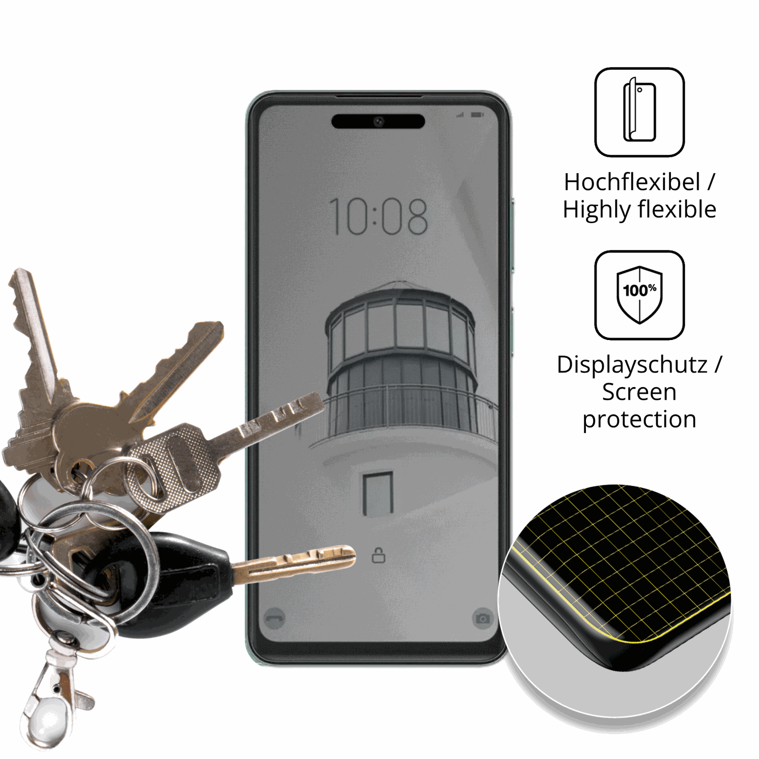 dipos Displayschutz für condornova 70 pro, mit Blickschutzfilter und perfekter Passform auch für die Rundungen