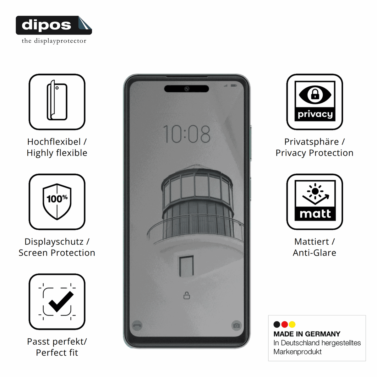 Flexible TPU-Folie passend zugeschnitten für condornova 70 pro, mit Privatsphäre-Schutz durch Sichtschutz-Folie