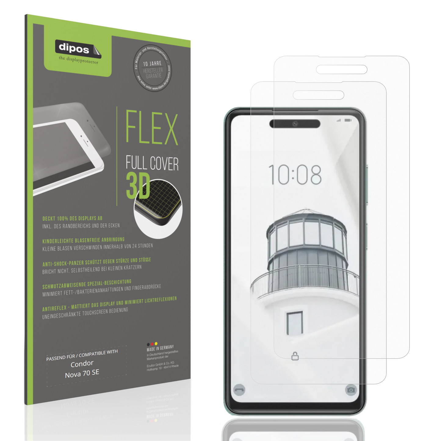 Matte Displayschutzfolie von dipos passend für condornova 70 se, 100% Displayabdeckung und blasenfreie Montage