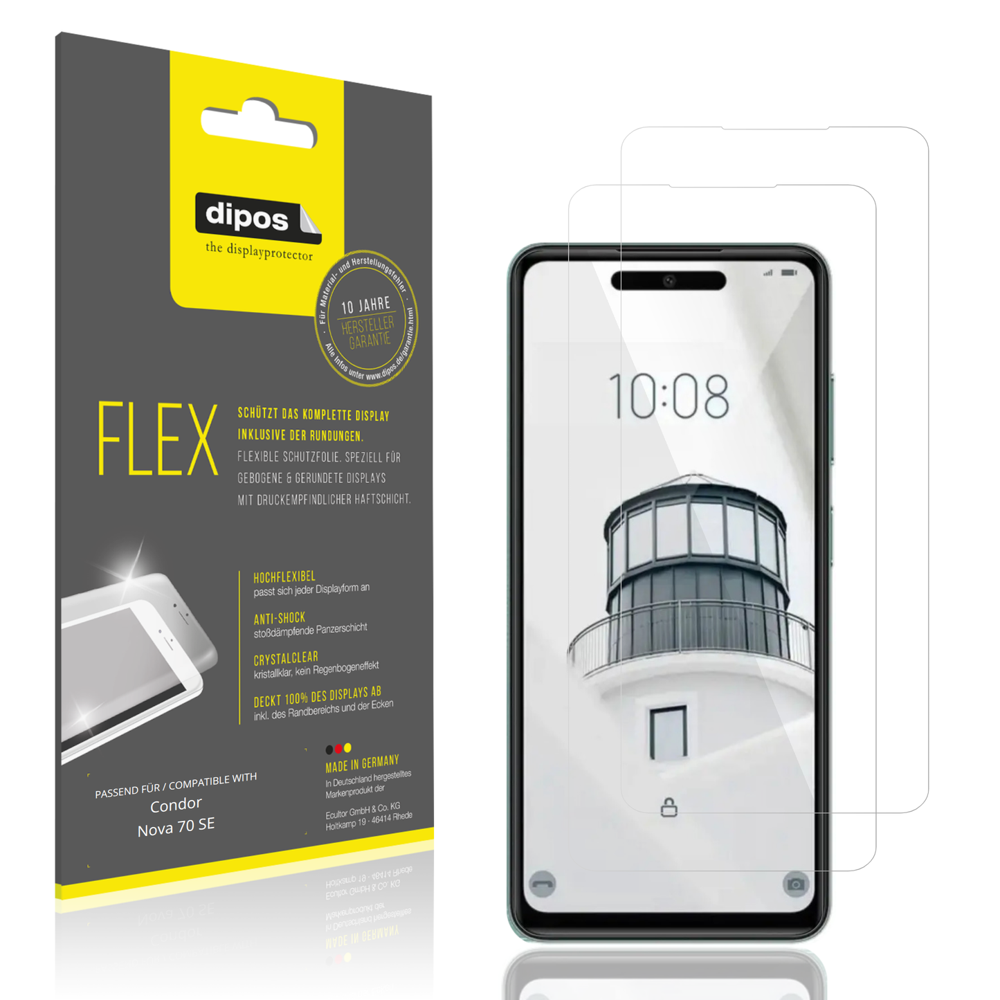 Klare Displayschutzfolie von dipos passend für condornova 70 se, 100% Displayabdeckung und blasenfreie Montage