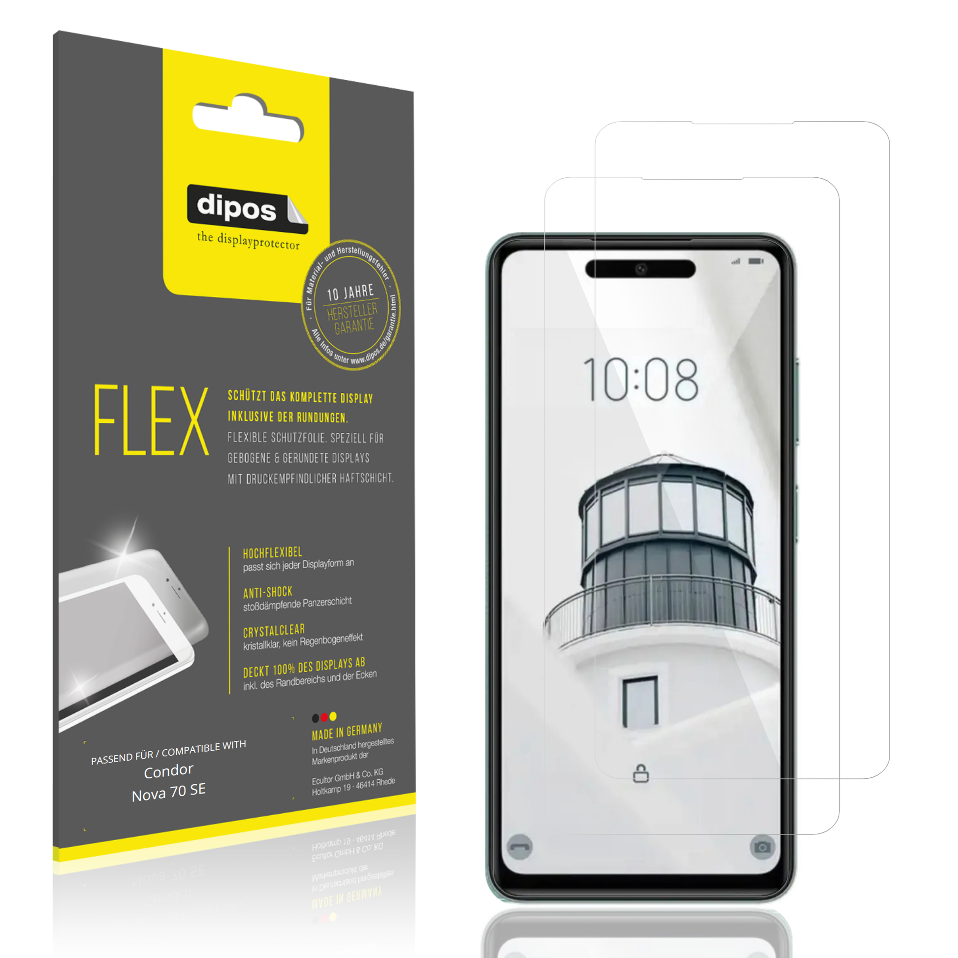 Klare Displayschutzfolie von dipos passend für condornova 70 se, 100% Displayabdeckung und blasenfreie Montage