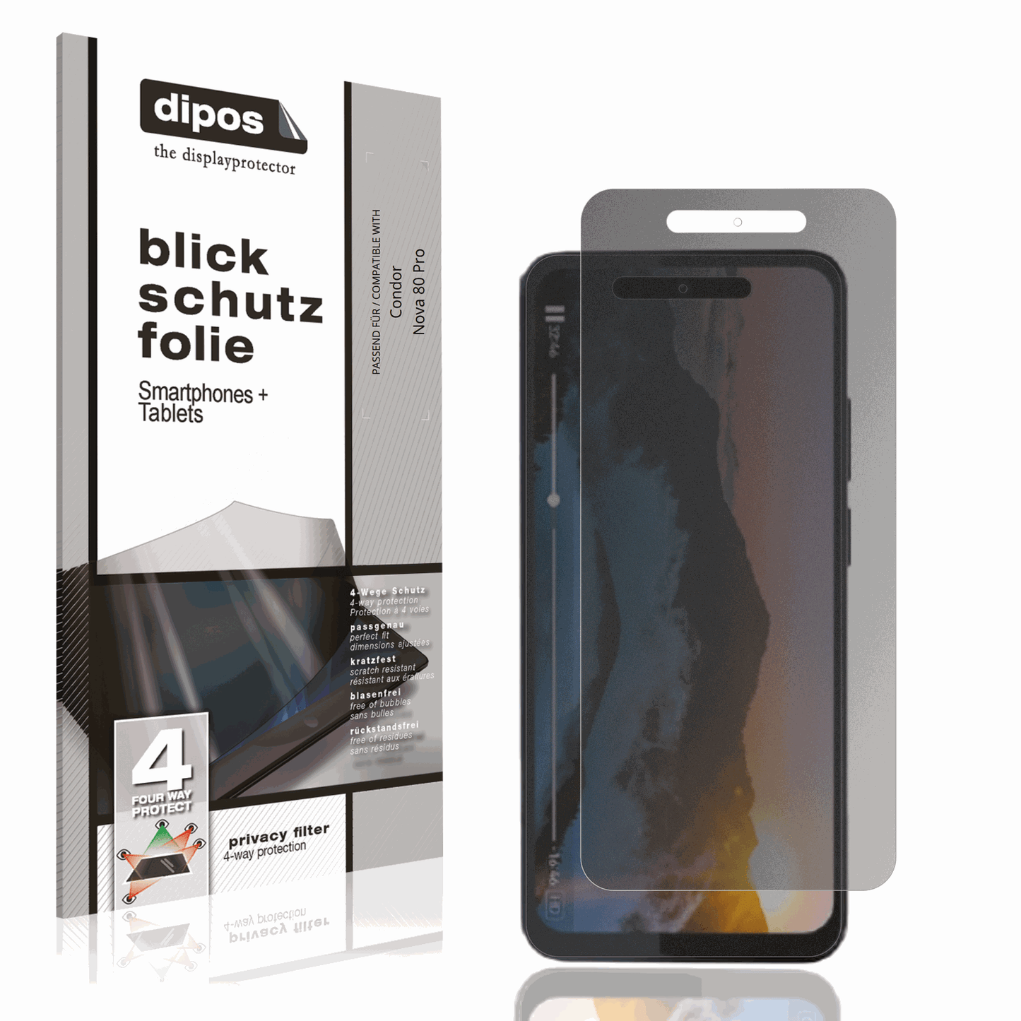 Blickschutzfolie von dipos passend für Condor Nova 80 Pro, präziser Zuschnitt und blasenfrei montiert