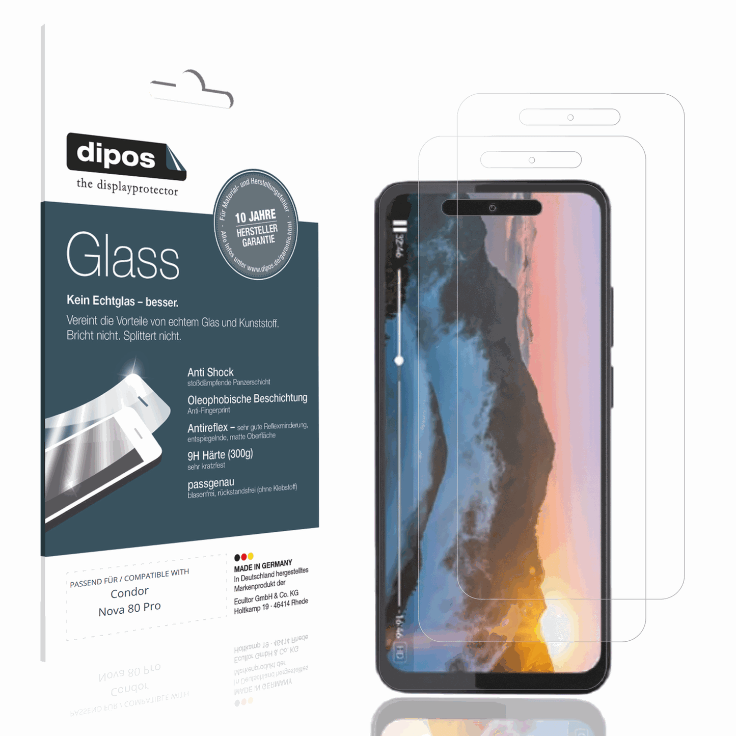 Matte Displayschutzfolie von dipos passend für Condor Nova 80 Pro, 9H kratzfest und blasenfrei montiert